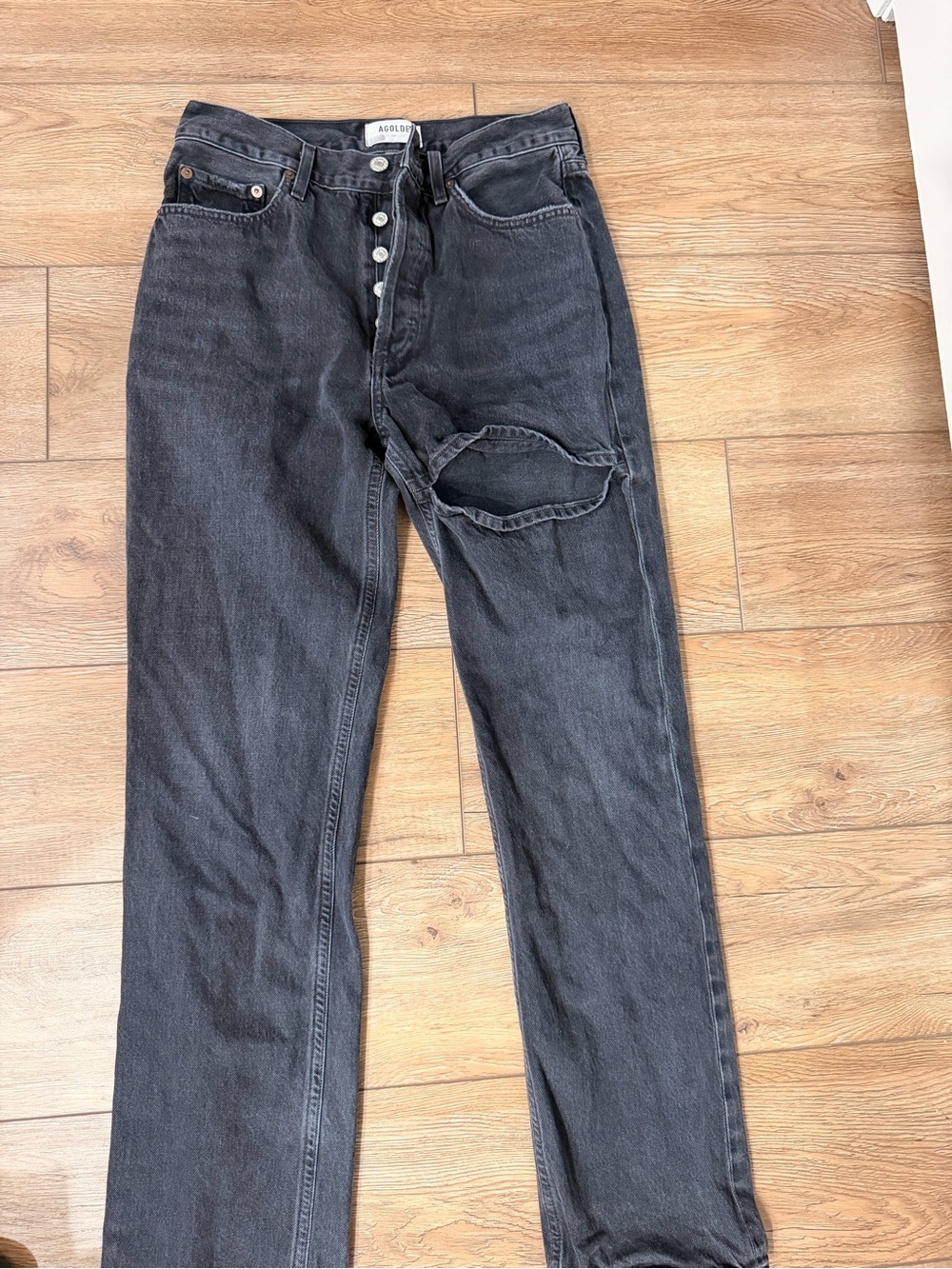 AGOLDE Black Button-Fly distressed Jeans0196